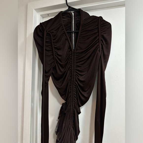 PROENZA SCHOULER Cutout Ruched Jersey Maxi Dress in Dark Brown - Picture 11 of 16
